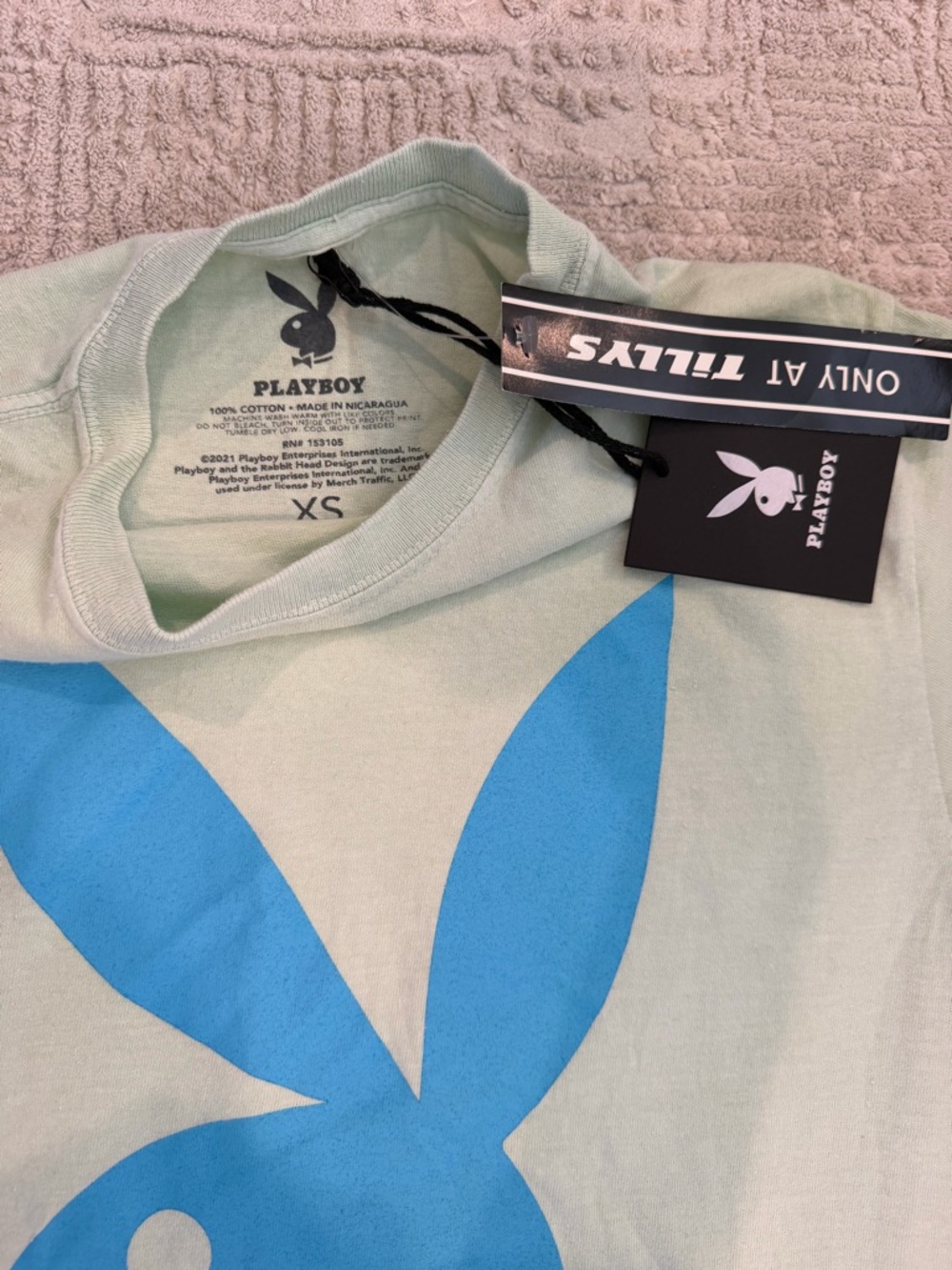 PLAYBOY Mint Tee with Bright Blue Bunny Logo - Picture 3 of 4